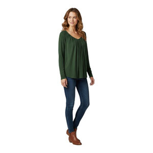 JJ Winks Olive Green Pleated Long Sleeve Top with Built-In Bra Size XL